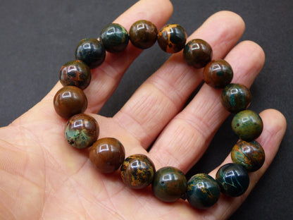 Bracelet en perles d'opale de 12 mm - Pierre précieuse *Unique* Pierre de guérison naturelle Cristal Chakra Cadeau rare pour hommes et femmes, Multicolore, Rouge, Bleu