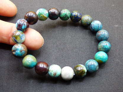 Azurite Chrysocoll - gemstone stretch bracelet blue green natural healing stone crystal rarity gift man woman sister brother mother him she