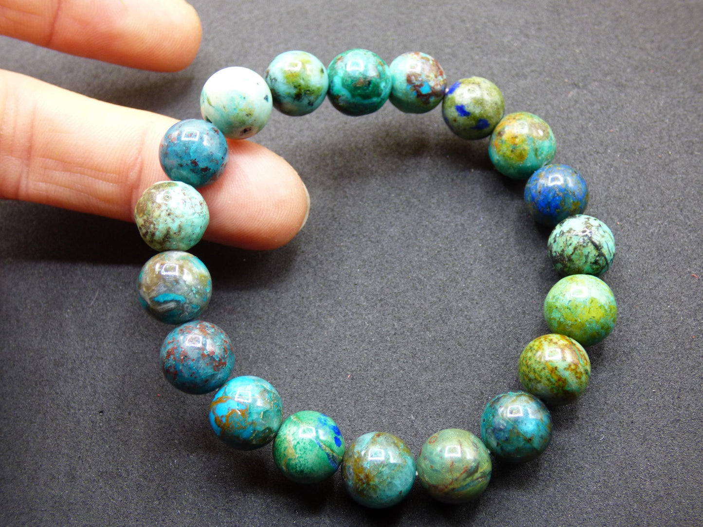 Azurite Chrysocoll - Bracelet extensible en pierres précieuses Bleu Vert Pierre de guérison naturelle Cristal Rareté Cadeau Homme Femme Soeur Frère Mère He Her