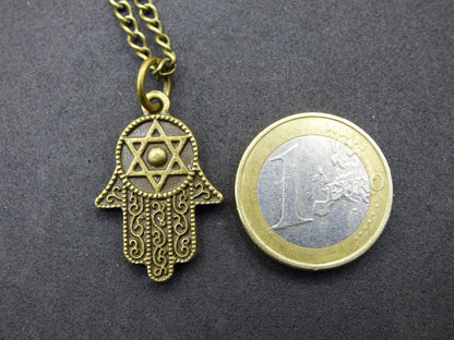 Collier Main de Hamsa en bronze antique - Cadeau idéal pour une petite amie, une mère, une sœur, une fille, pendentif ethnique vintage porte-bonheur au style hippie.