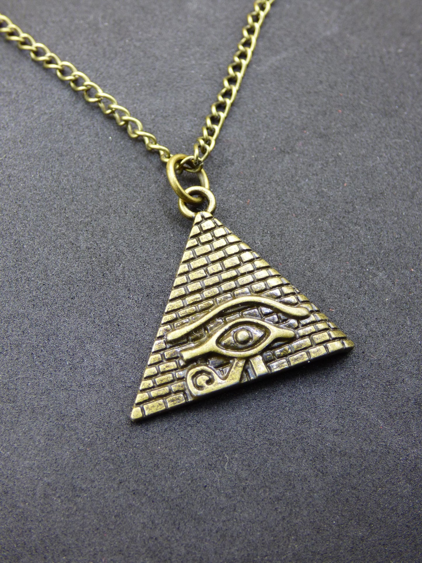 Pyramid Eye of Horus Illuminati - Antique Bronze Necklace Gift for Girlfriend, Him, Her, Husband, Brother, Luck, Hippie, Vintage, Ethnic Pendant