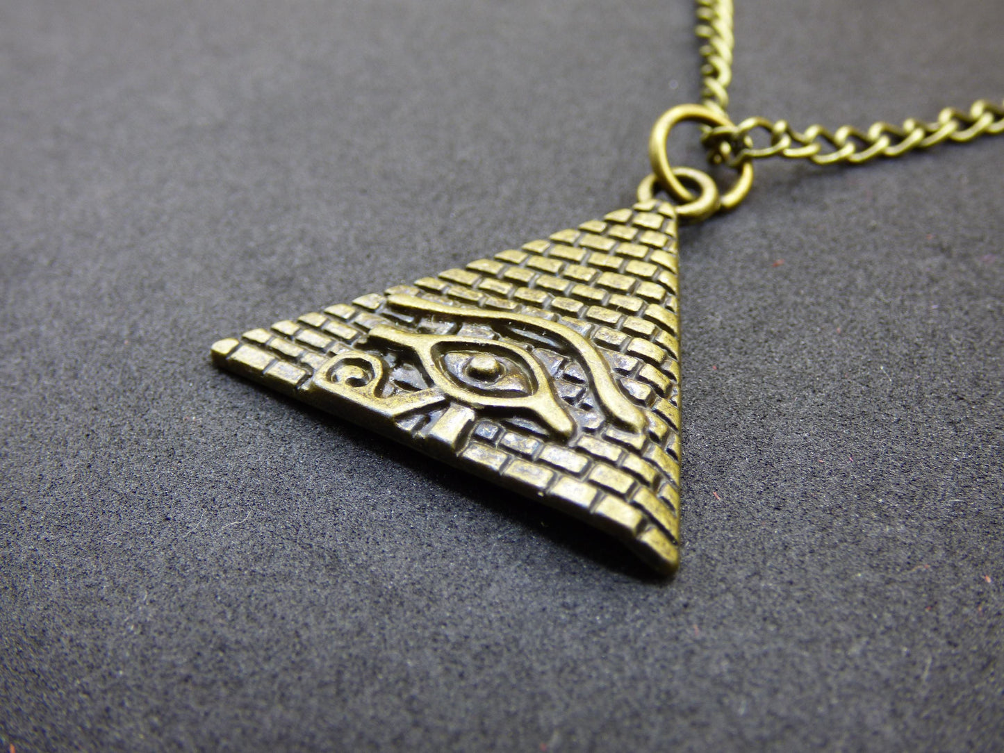 Pyramid Eye of Horus Illuminati - Antique Bronze Necklace Gift for Girlfriend, Him, Her, Husband, Brother, Luck, Hippie, Vintage, Ethnic Pendant