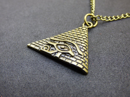 Pyramid Eye of Horus Illuminati - Antique Bronze Necklace Gift for Girlfriend, Him, Her, Husband, Brother, Luck, Hippie, Vintage, Ethnic Pendant