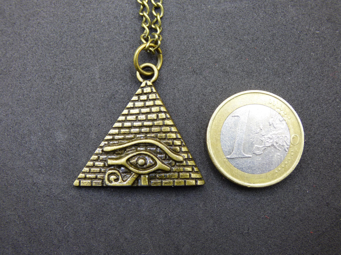 Pyramid Eye of Horus Illuminati - Antique Bronze Necklace Gift for Girlfriend, Him, Her, Husband, Brother, Luck, Hippie, Vintage, Ethnic Pendant