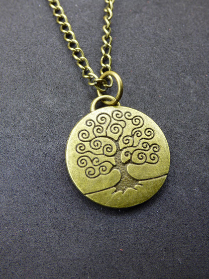 Arbre - Collier en bronze antique - Cadeau pour petite amie, homme, fille, fils, frère, sœur - Pendentif porte-bonheur hippie vintage ethnique