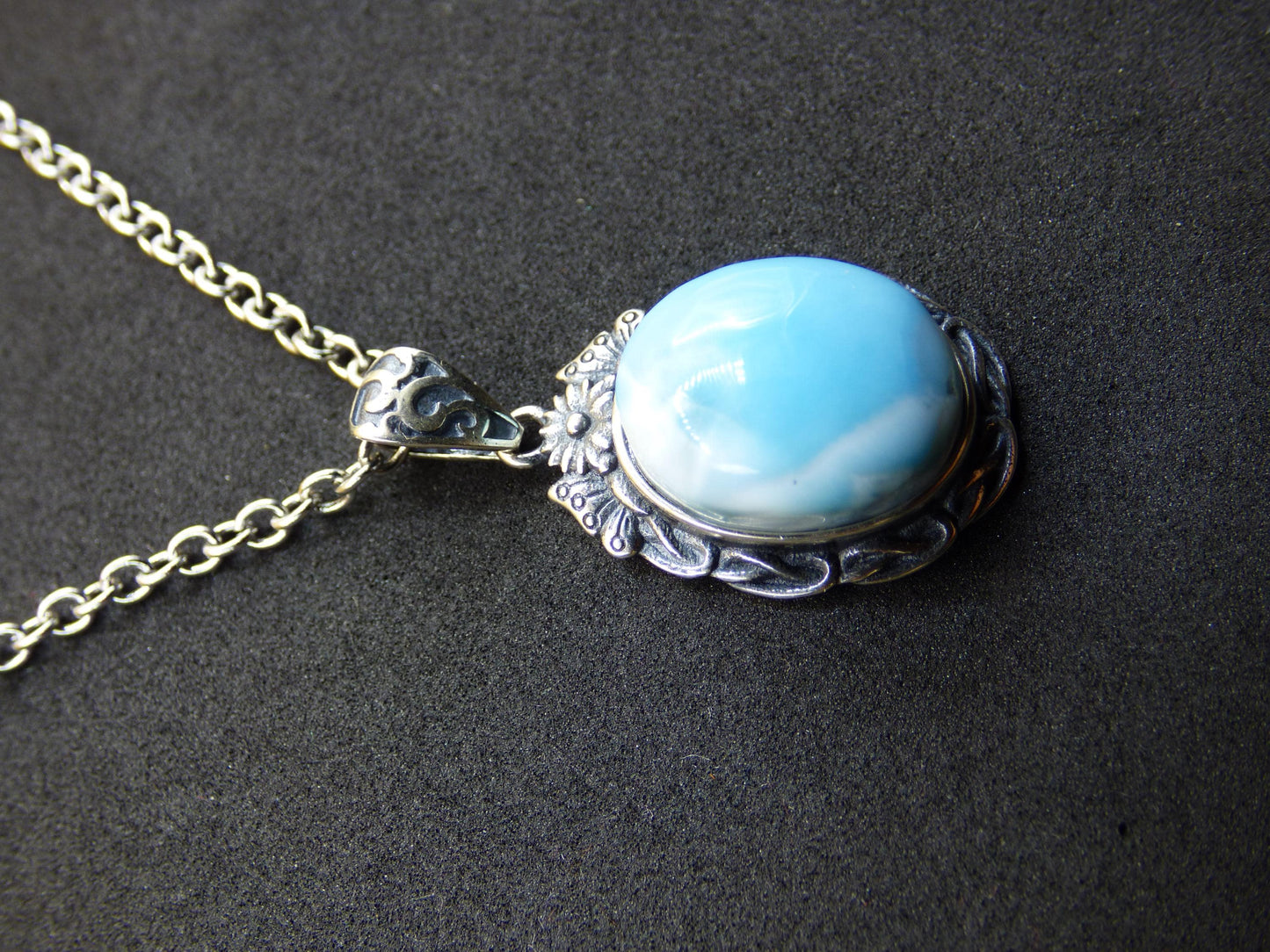 Larimar Un collier de pierres précieuses 925 Sterling Silver Femme Bijoux Noble Antique Vintage Guérison Pierre Rareté Mer Ciel Bleu Cadeau Femme Petite Amie