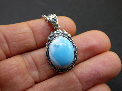 Larimar Un collier de pierres précieuses 925 Sterling Silver Femme Bijoux Noble Antique Vintage Guérison Pierre Rareté Mer Ciel Bleu Cadeau Femme Petite Amie