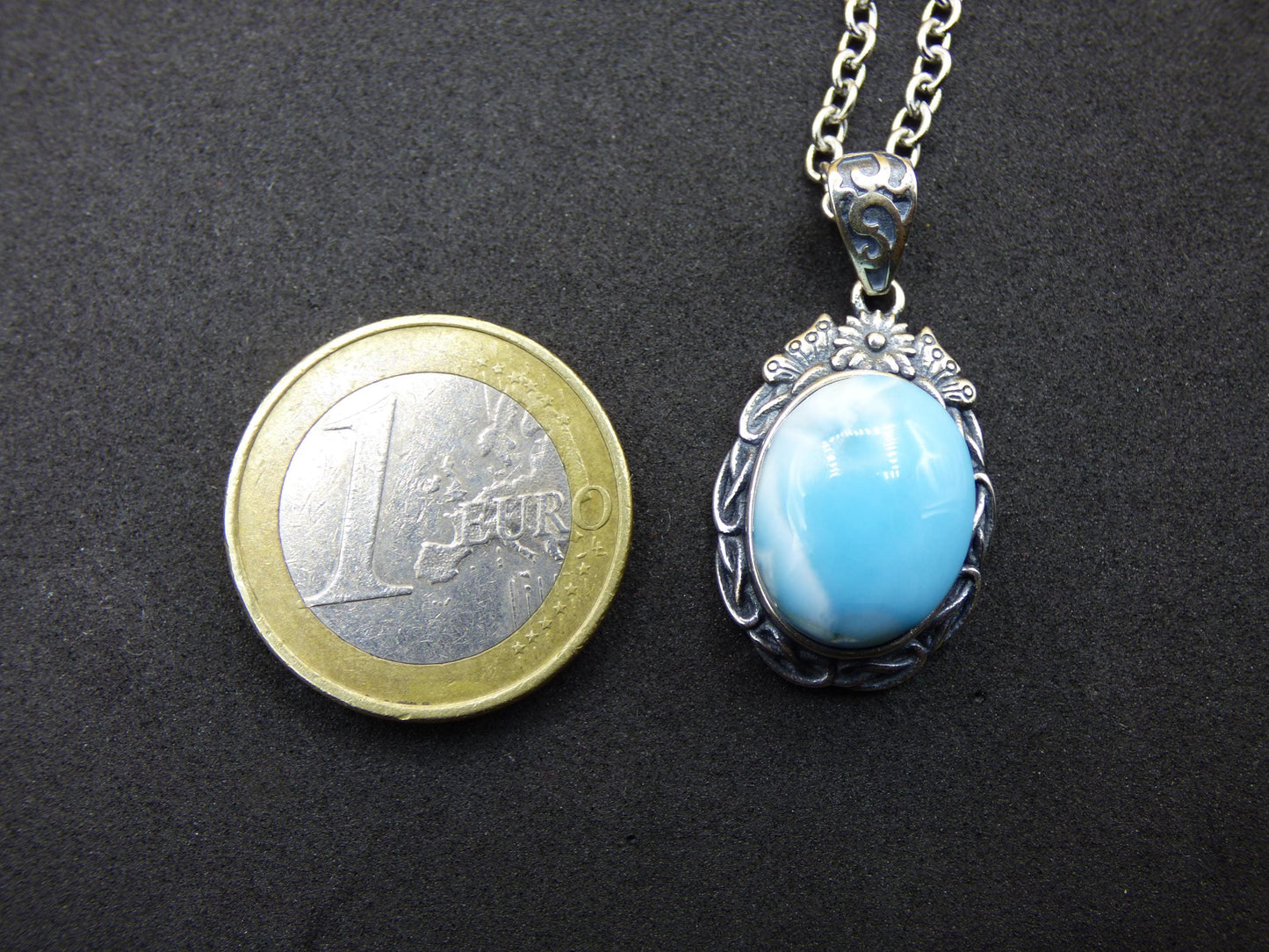 Larimar Un collier de pierres précieuses 925 Sterling Silver Femme Bijoux Noble Antique Vintage Guérison Pierre Rareté Mer Ciel Bleu Cadeau Femme Petite Amie