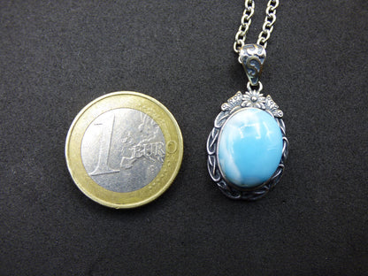 Larimar Un collier de pierres précieuses 925 Sterling Silver Femme Bijoux Noble Antique Vintage Guérison Pierre Rareté Mer Ciel Bleu Cadeau Femme Petite Amie