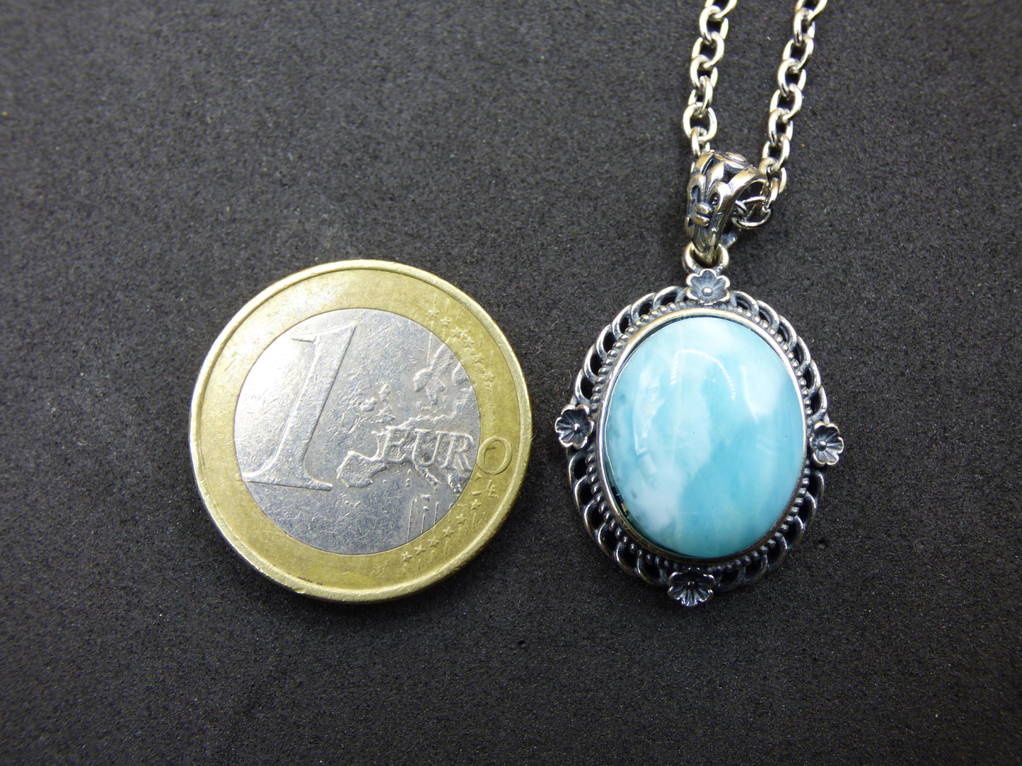 Larimar Un collier de pierres précieuses 925 Sterling Silver Femme Bijoux Noble Antique Vintage Guérison Pierre Rareté Mer Ciel Bleu Cadeau Femme Petite Amie