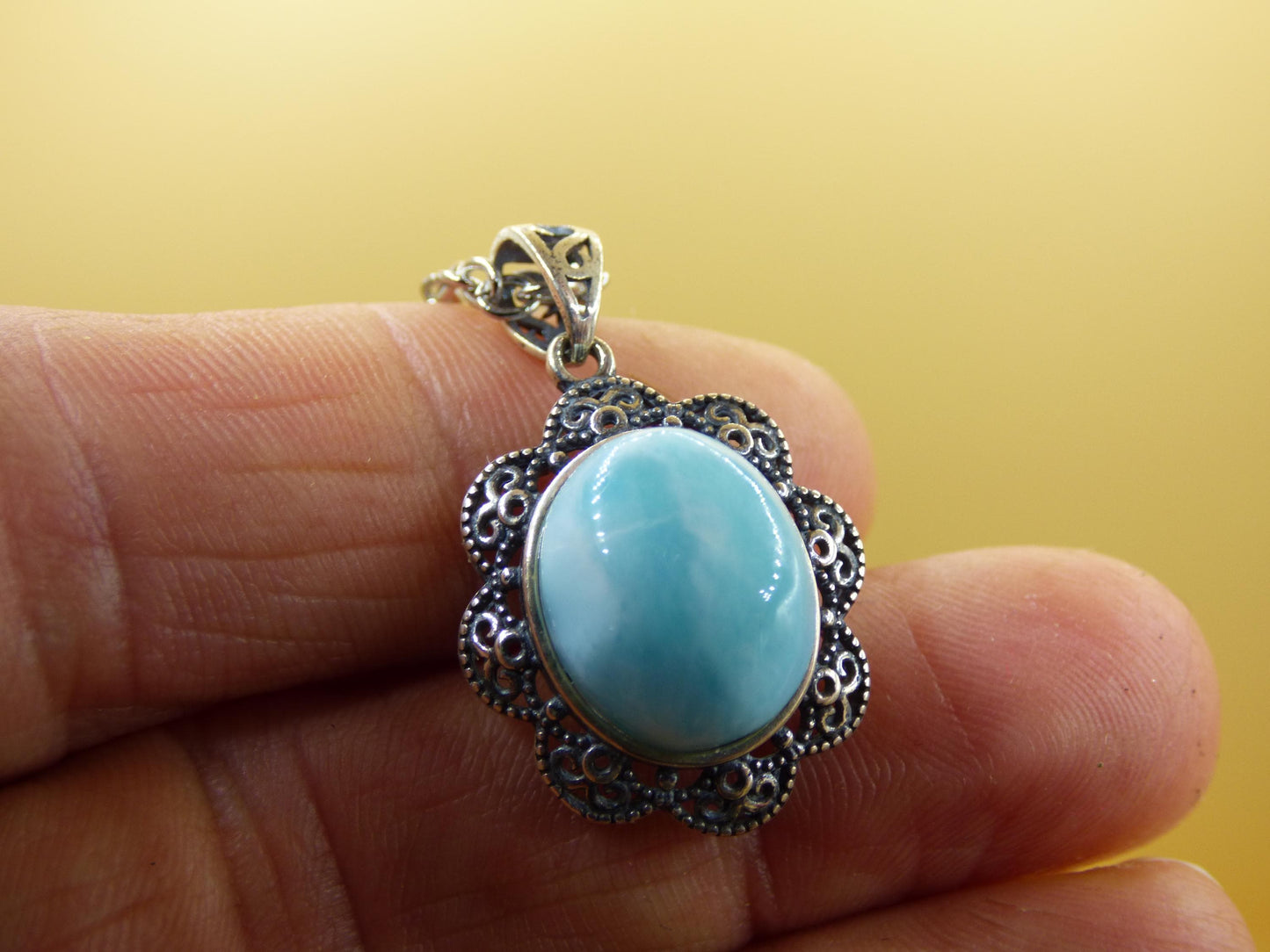 Larimar Un collier de pierres précieuses 925 Sterling Silver Femme Bijoux Noble Antique Vintage Guérison Pierre Rareté Mer Ciel Bleu Cadeau Femme Petite Amie