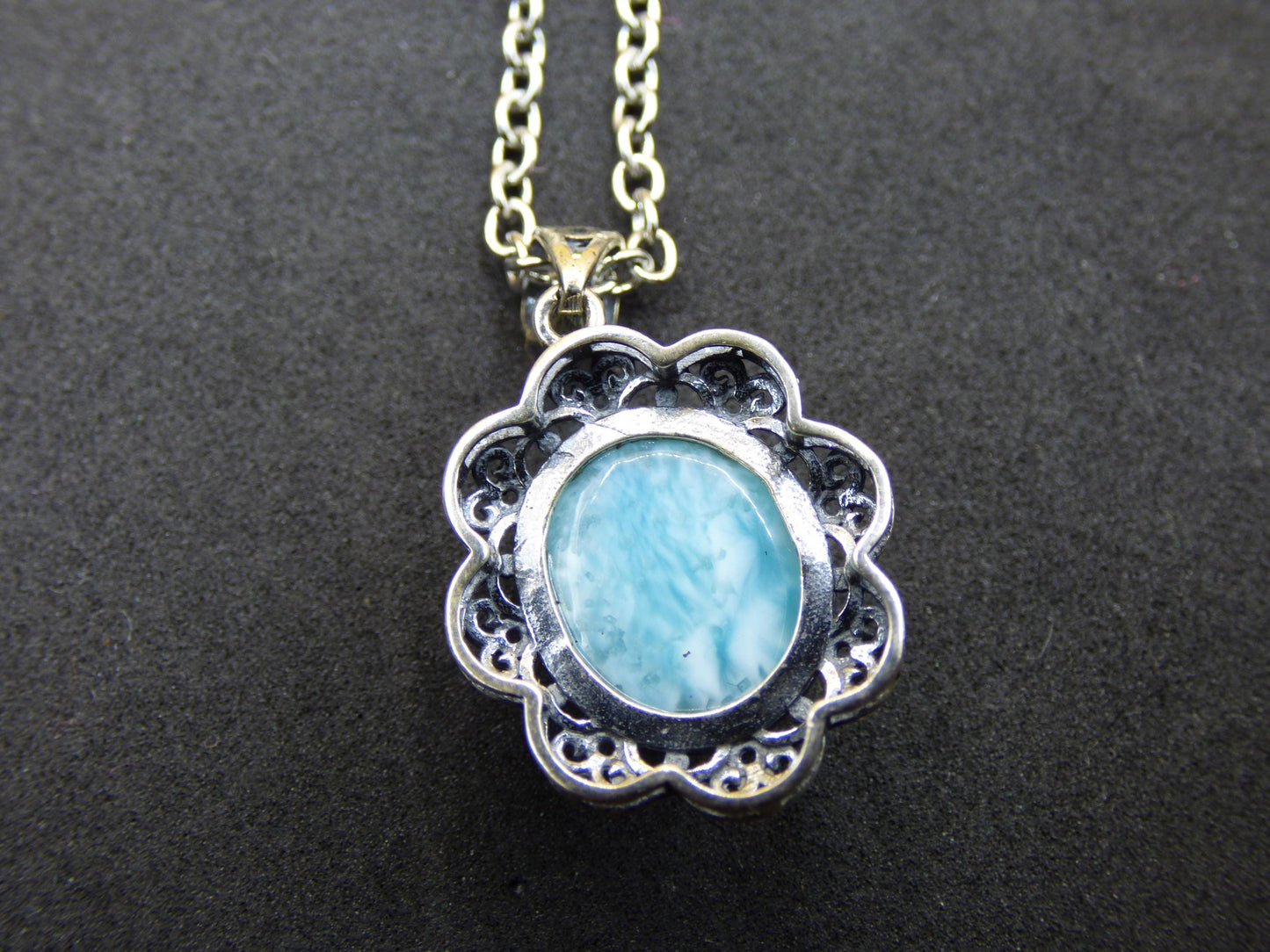 Larimar Un collier de pierres précieuses 925 Sterling Silver Femme Bijoux Noble Antique Vintage Guérison Pierre Rareté Mer Ciel Bleu Cadeau Femme Petite Amie