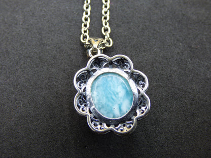 Larimar Un collier de pierres précieuses 925 Sterling Silver Femme Bijoux Noble Antique Vintage Guérison Pierre Rareté Mer Ciel Bleu Cadeau Femme Petite Amie