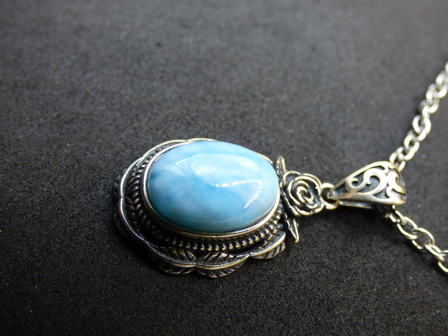 Larimar Un collier de pierres précieuses 925 Sterling Silver Femme Bijoux Noble Antique Vintage Guérison Pierre Rareté Mer Ciel Bleu Cadeau Femme Petite Amie