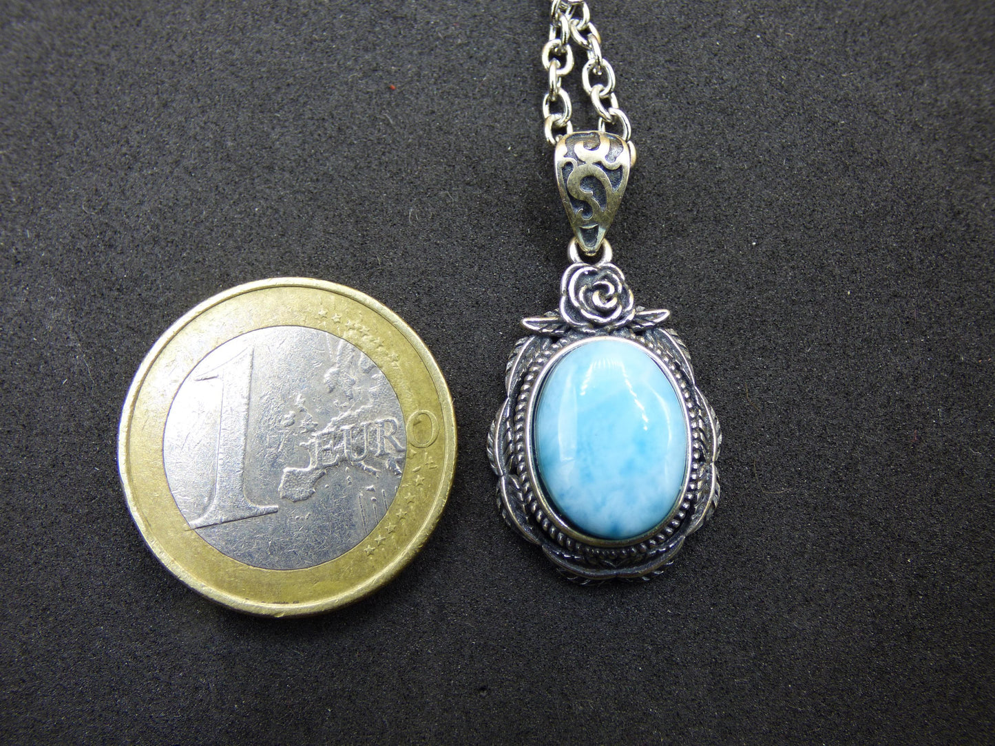 Larimar Un collier de pierres précieuses 925 Sterling Silver Femme Bijoux Noble Antique Vintage Guérison Pierre Rareté Mer Ciel Bleu Cadeau Femme Petite Amie