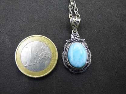 Larimar Un collier de pierres précieuses 925 Sterling Silver Femme Bijoux Noble Antique Vintage Guérison Pierre Rareté Mer Ciel Bleu Cadeau Femme Petite Amie