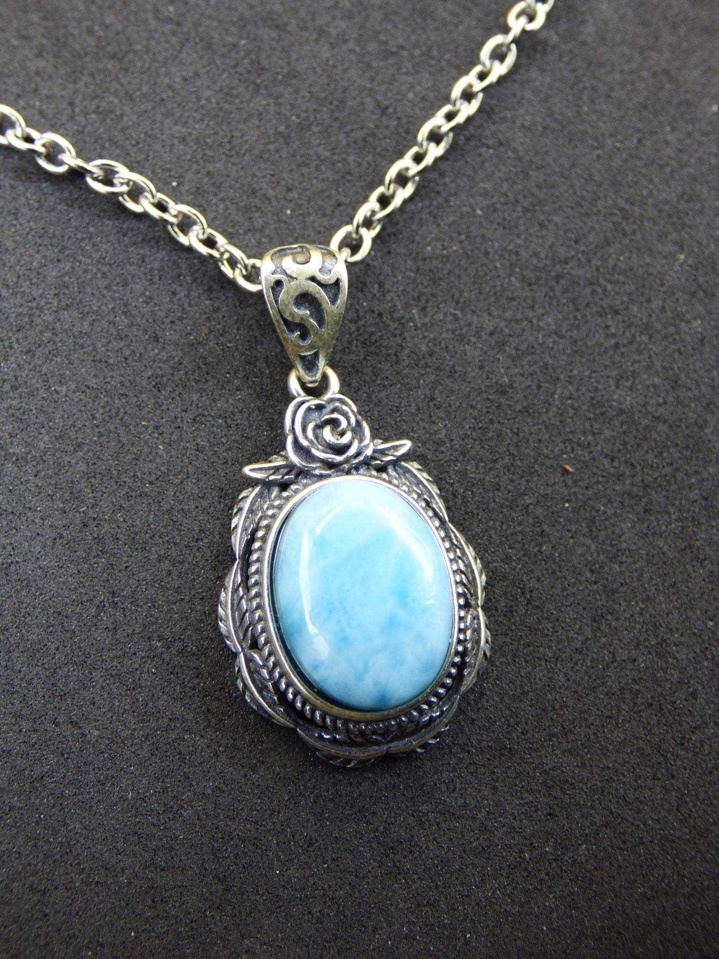 Larimar Un collier de pierres précieuses 925 Sterling Silver Femme Bijoux Noble Antique Vintage Guérison Pierre Rareté Mer Ciel Bleu Cadeau Femme Petite Amie