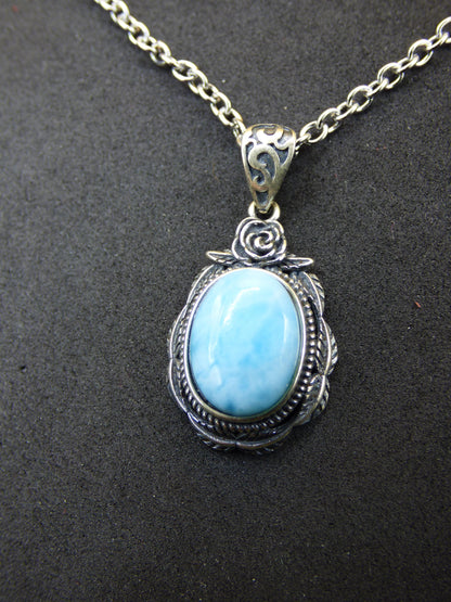 Larimar Un collier de pierres précieuses 925 Sterling Silver Femme Bijoux Noble Antique Vintage Guérison Pierre Rareté Mer Ciel Bleu Cadeau Femme Petite Amie