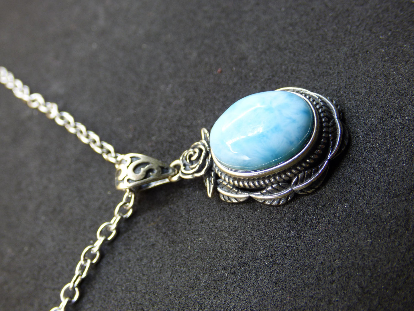 Larimar Un collier de pierres précieuses 925 Sterling Silver Femme Bijoux Noble Antique Vintage Guérison Pierre Rareté Mer Ciel Bleu Cadeau Femme Petite Amie