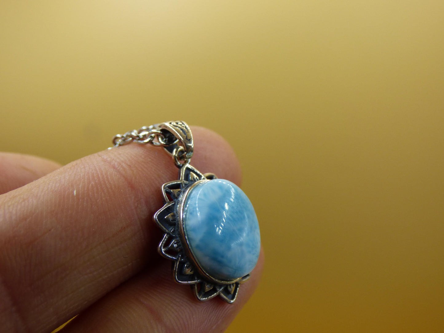 Larimar Un collier de pierres précieuses 925 Sterling Silver Femme Bijoux Noble Antique Vintage Guérison Pierre Rareté Mer Ciel Bleu Cadeau Femme Petite Amie