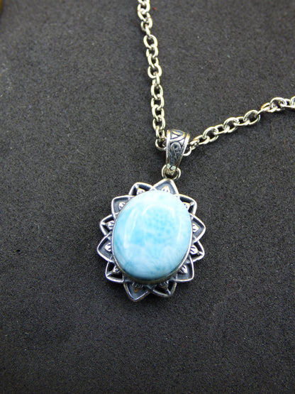 Larimar Un collier de pierres précieuses 925 Sterling Silver Femme Bijoux Noble Antique Vintage Guérison Pierre Rareté Mer Ciel Bleu Cadeau Femme Petite Amie