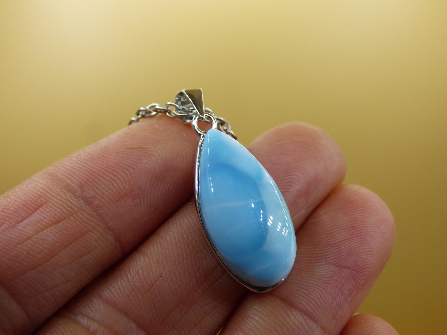 Collier en pierre précieuse Larimar AAA « Atlantis Stone » en argent sterling 925 pour femme, bijou précieux, pierre de guérison naturelle, hippie, rareté, bleu ciel, cadeau