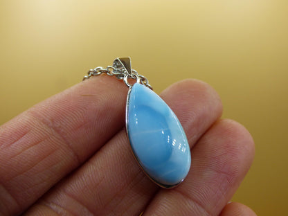 Collier en pierre précieuse Larimar AAA « Atlantis Stone » en argent sterling 925 pour femme, bijou précieux, pierre de guérison naturelle, hippie, rareté, bleu ciel, cadeau