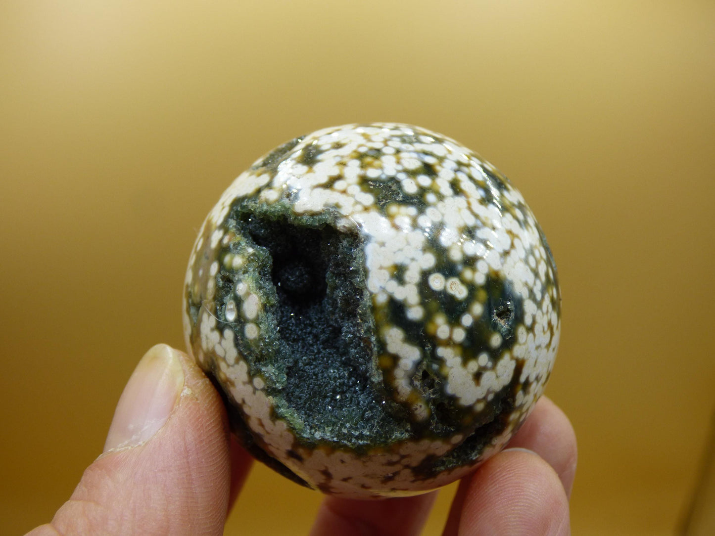 8 Adern Ocean Jaspis Orbicular grün gelb weiß Edelstein Kugel Rarität Natur Heilstein Deko Kristall Geschenk Er Sie Mann Frau Energie Selten