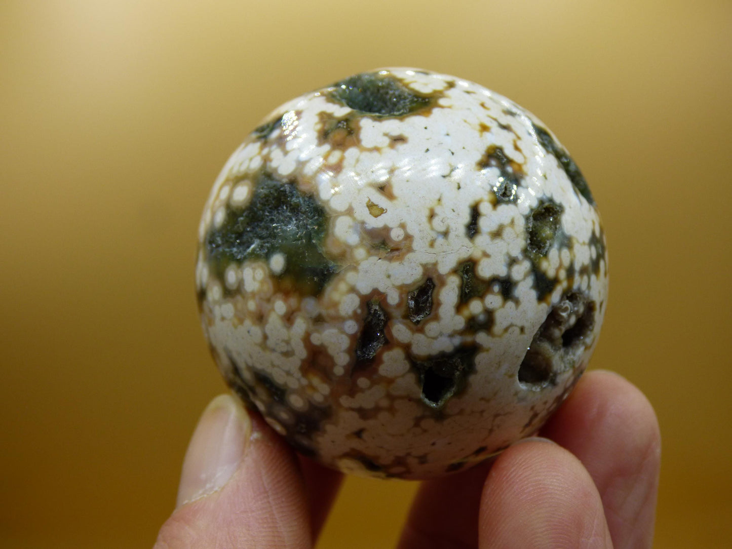 8 Adern Ocean Jaspis Orbicular grün gelb weiß Edelstein Kugel Rarität Natur Heilstein Deko Kristall Geschenk Er Sie Mann Frau Energie Selten