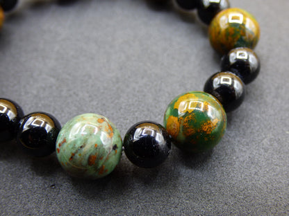 grüner Opal + Turmalin schwarz (Schorl)- Edelstein Armband Stretch Perlen Geschenk Glück Mann Frau Kind Er Sie Freund Energie Chakra