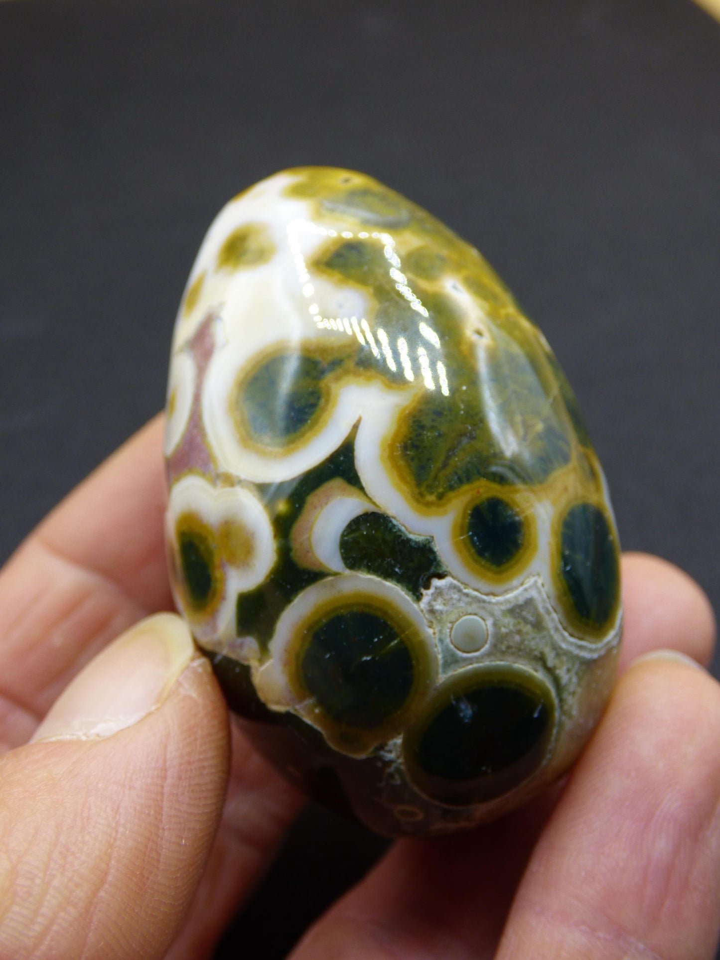 8 Adern Ocean Jaspis Orbicular grün gelb weiß - Edelstein Ei Kugel Natur Heilstein Deko Crystal Geschenk Er Sie Mann Frau Haus Wohnen Selten