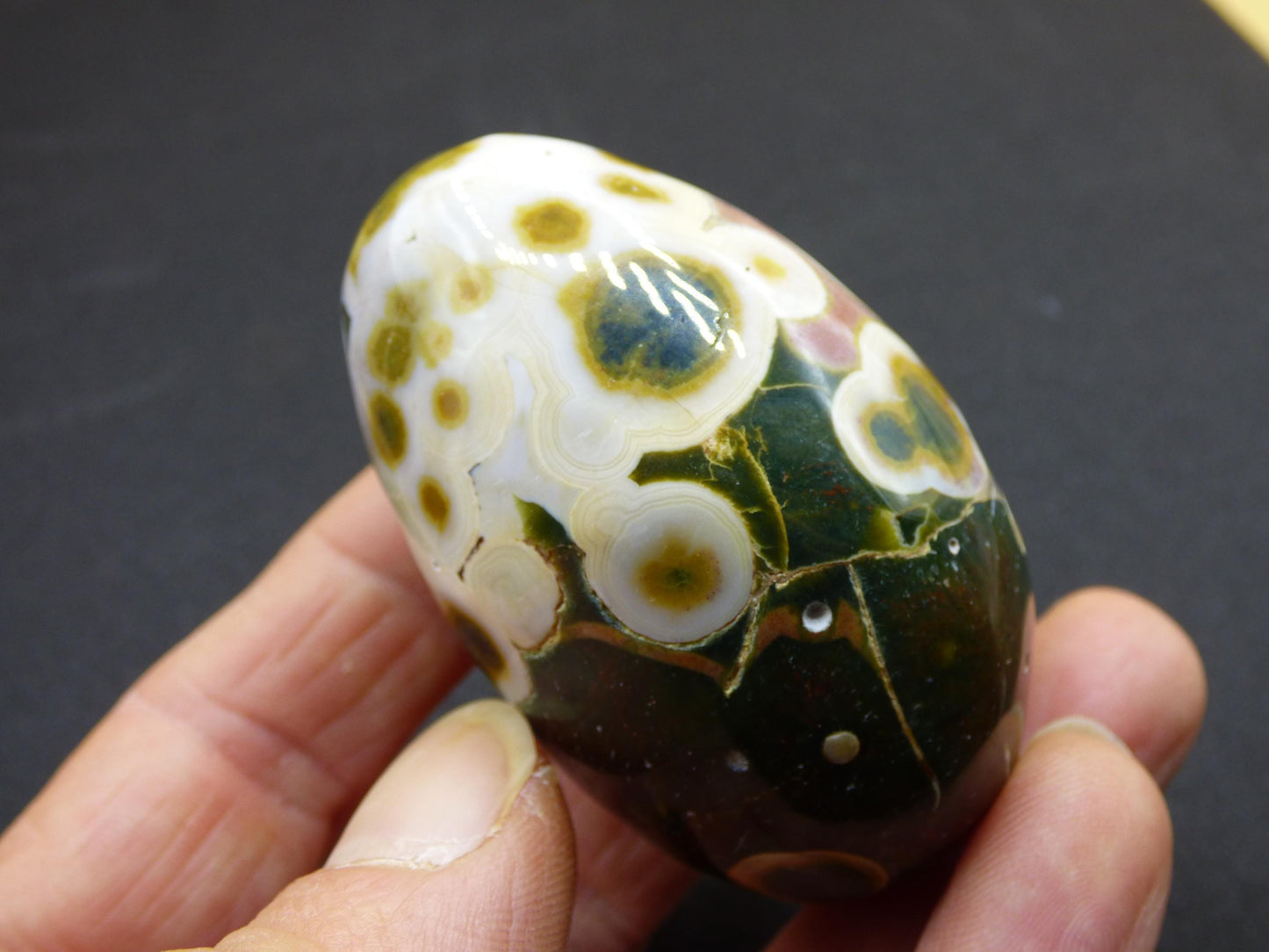 8 Adern Ocean Jaspis Orbicular grün gelb weiß - Edelstein Ei Kugel Natur Heilstein Deko Crystal Geschenk Er Sie Mann Frau Haus Wohnen Selten