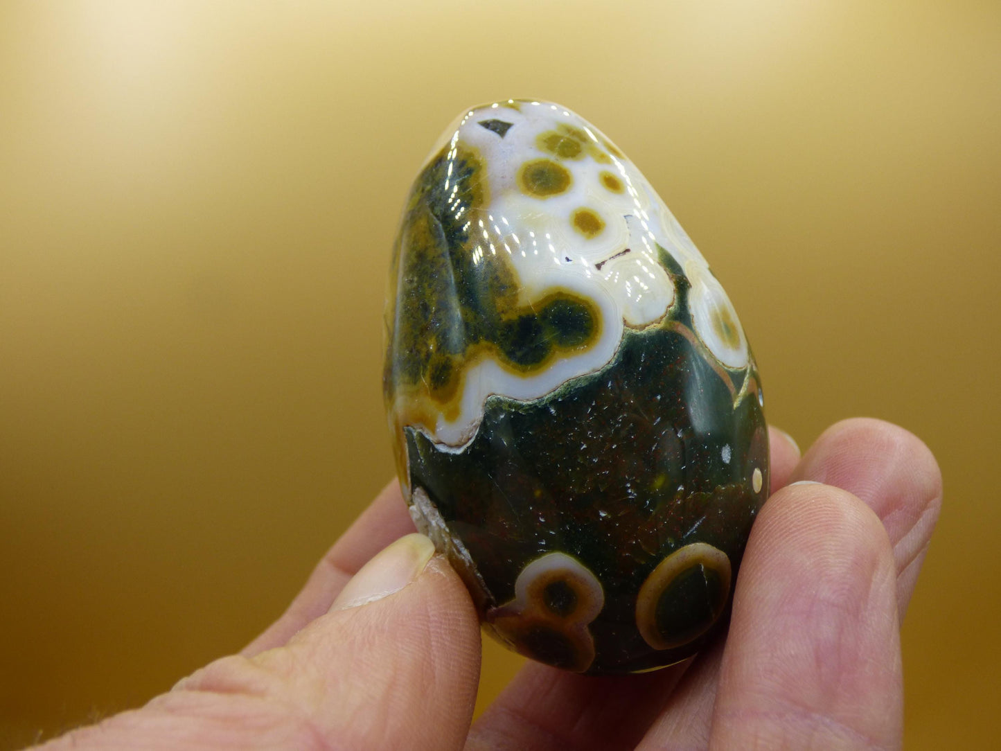 8 Adern Ocean Jaspis Orbicular grün gelb weiß - Edelstein Ei Kugel Natur Heilstein Deko Crystal Geschenk Er Sie Mann Frau Haus Wohnen Selten