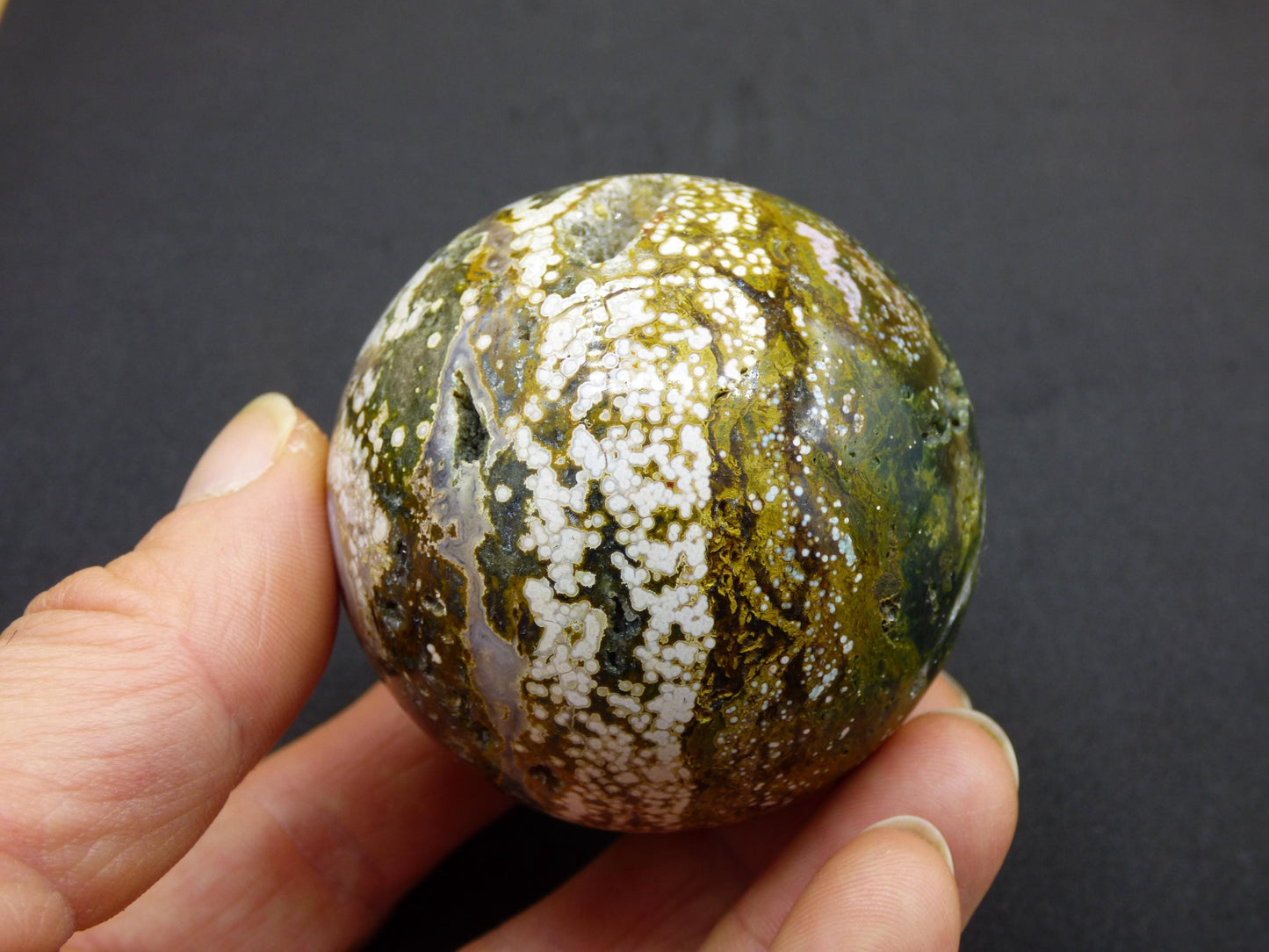 8 Adern Ocean Jaspis Orbicular grün - Edelstein Kugel Natur Heilstein Deko Kristall Geschenk Er Sie Mann Frau Haus Wohnung Energie Selten