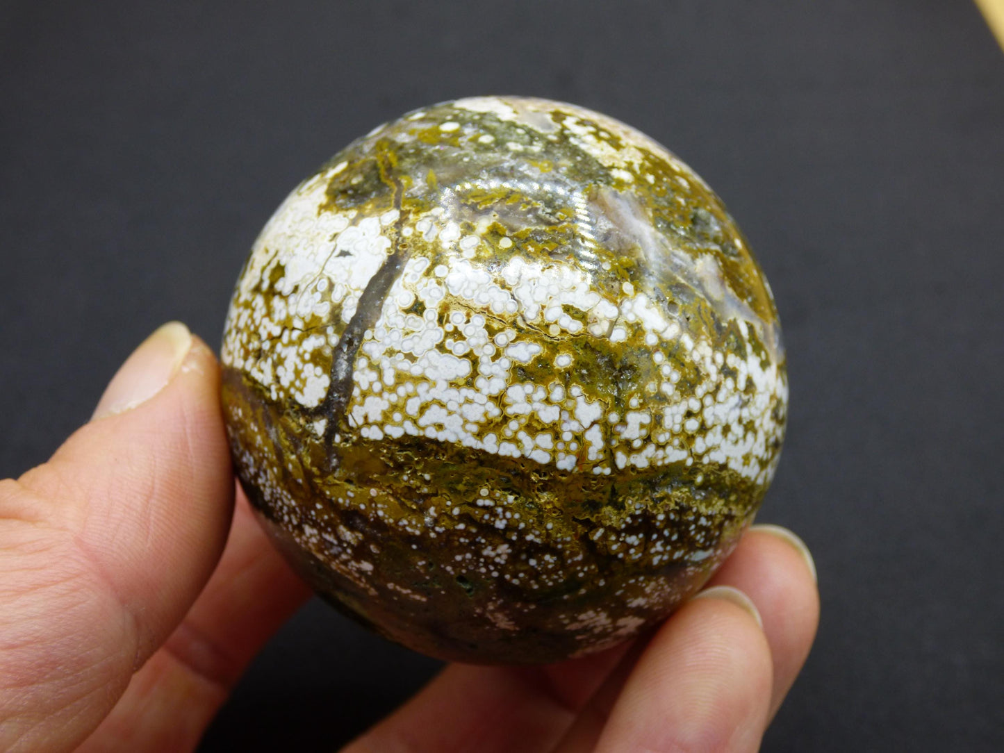 8 Adern Ocean Jaspis Orbicular grün - Edelstein Kugel Natur Heilstein Deko Kristall Geschenk Er Sie Mann Frau Haus Wohnung Energie Selten