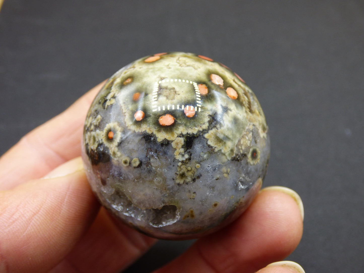 8 Adern Ocean Jaspis Orbicular rot - Edelstein Kugel Natur Heilstein Deko Kristall Geschenk Er Sie Mann Frau Haus Wohnung Energie Selten