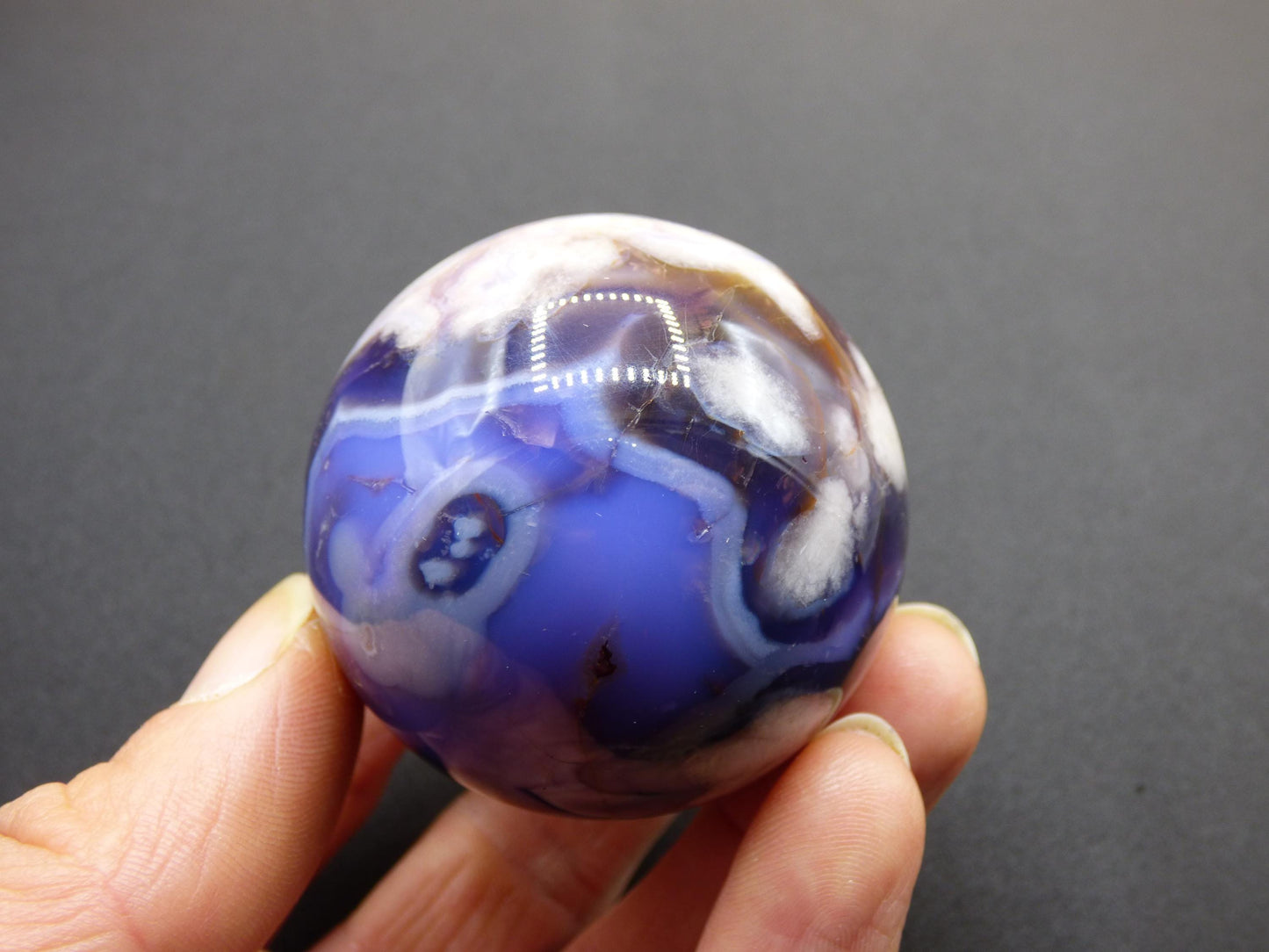 Blumen Achat blau Flower Blossom A- Edelstein Kugel Deko Kristall Sphere Meditation Heilstein Natur Geschenk Er Sie Mann Frau Selten Rarität