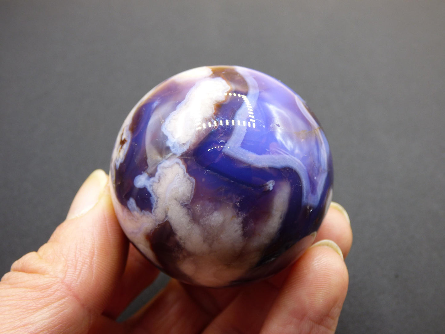 Blumen Achat blau Flower Blossom A- Edelstein Kugel Deko Kristall Sphere Meditation Heilstein Natur Geschenk Er Sie Mann Frau Selten Rarität