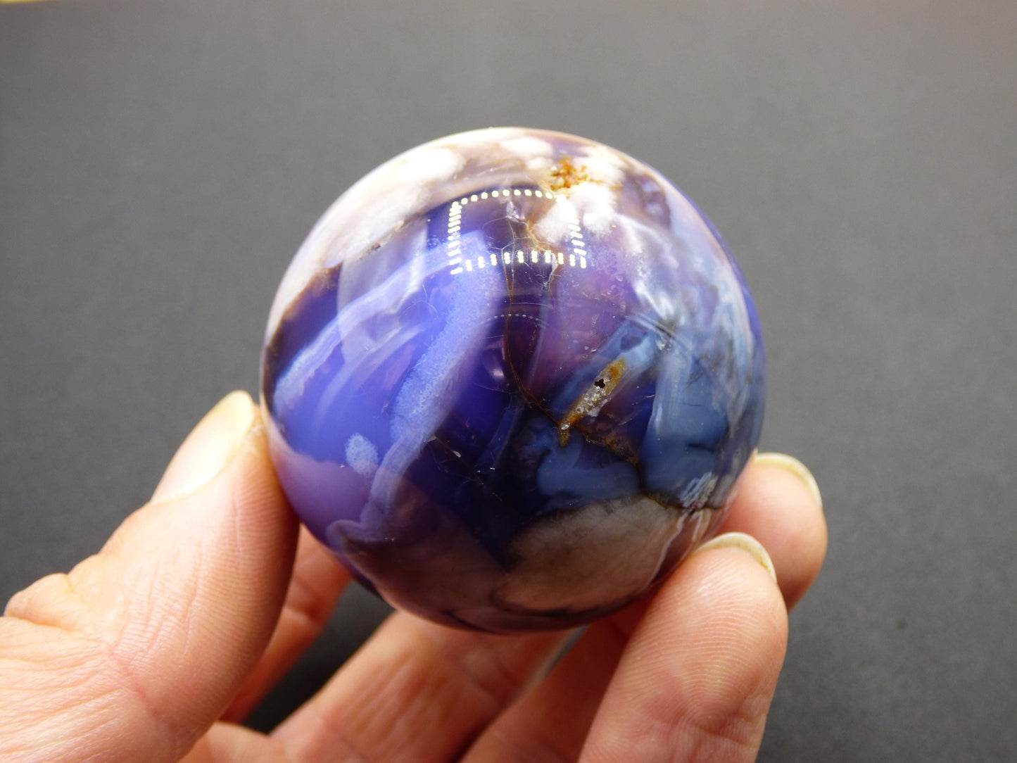 Blumen Achat blau Flower Blossom A- Edelstein Kugel Deko Kristall Sphere Meditation Heilstein Natur Geschenk Er Sie Mann Frau Selten Rarität