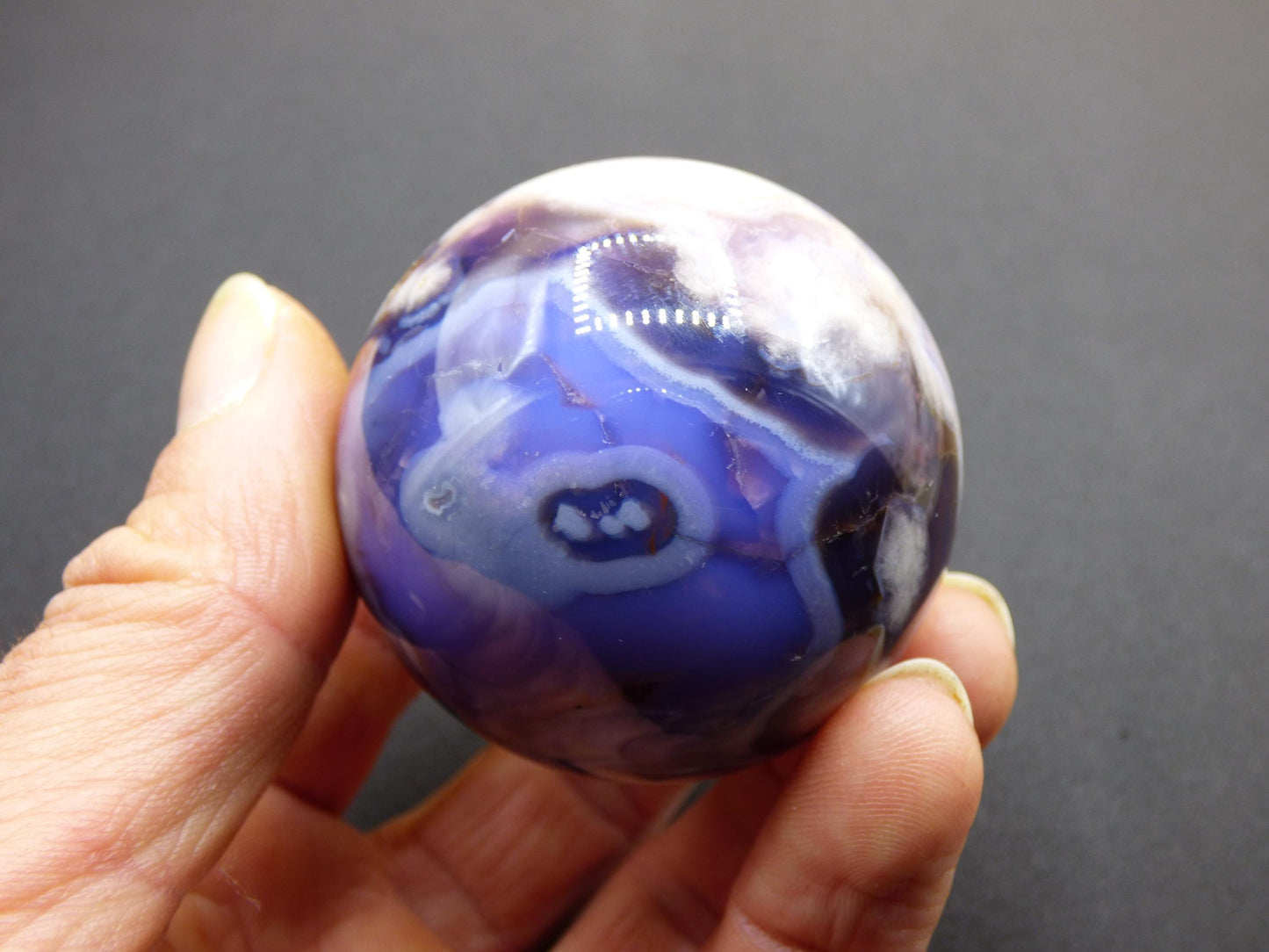 Blumen Achat blau Flower Blossom A- Edelstein Kugel Deko Kristall Sphere Meditation Heilstein Natur Geschenk Er Sie Mann Frau Selten Rarität