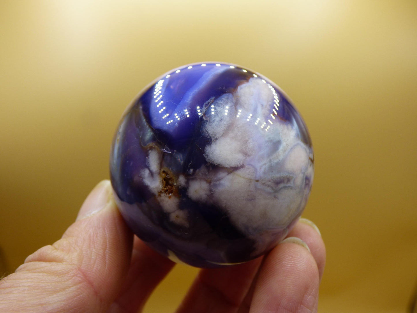 Blumen Achat blau Flower Blossom A- Edelstein Kugel Deko Kristall Sphere Meditation Heilstein Natur Geschenk Er Sie Mann Frau Selten Rarität