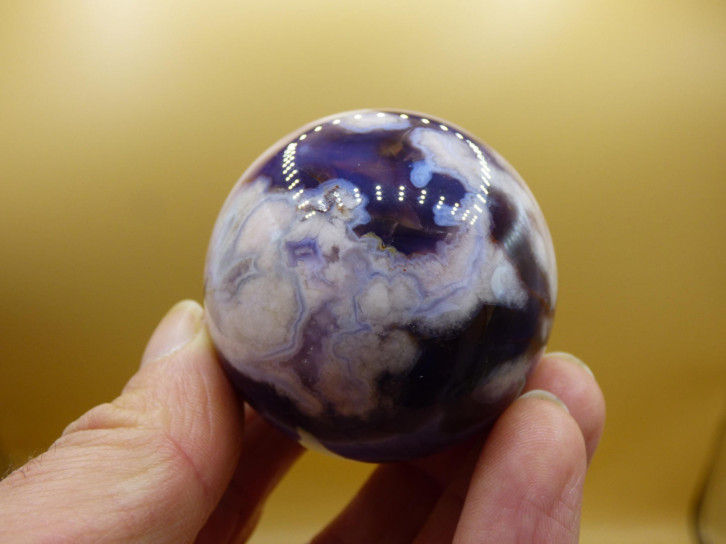 Blumen Achat blau Flower Blossom A- Edelstein Kugel Deko Kristall Sphere Meditation Heilstein Natur Geschenk Er Sie Mann Frau Selten Rarität