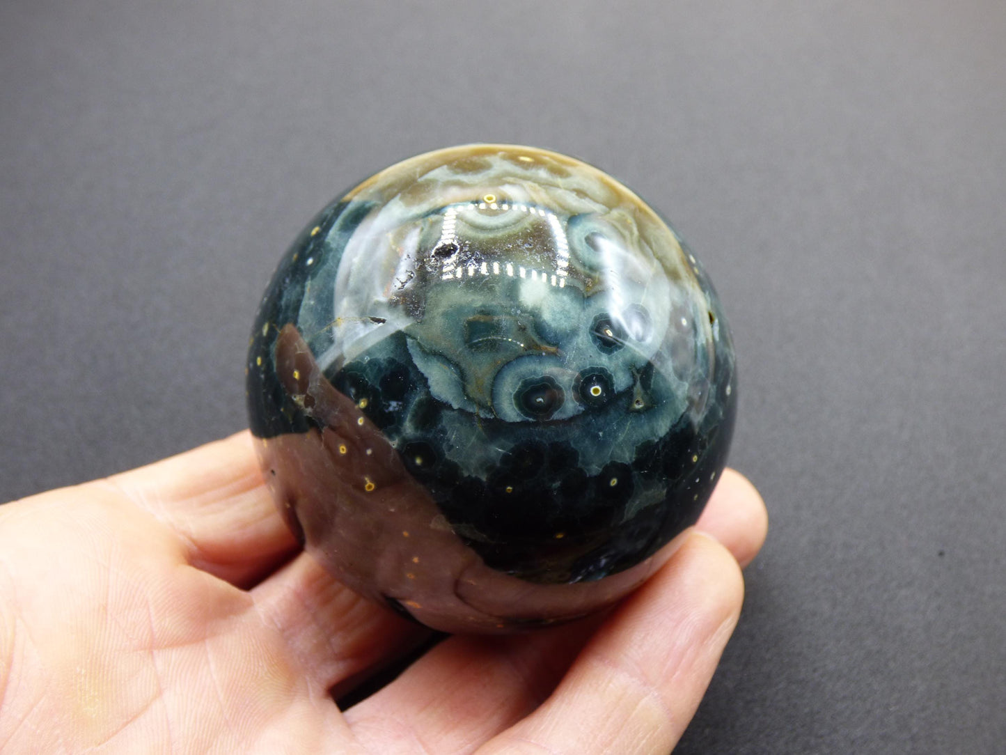 8 Adern Ocean Jaspis Orbicular grün - Edelstein Kugel Natur Heilstein Deko Kristall Geschenk Er Sie Mann Frau Haus Wohnung Energie Selten