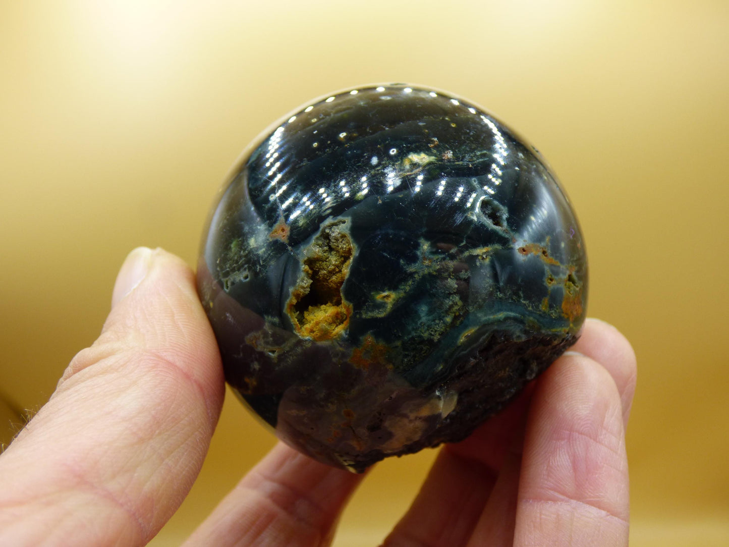 8 Adern Ocean Jaspis Orbicular grün - Edelstein Kugel Natur Heilstein Deko Kristall Geschenk Er Sie Mann Frau Haus Wohnung Energie Selten