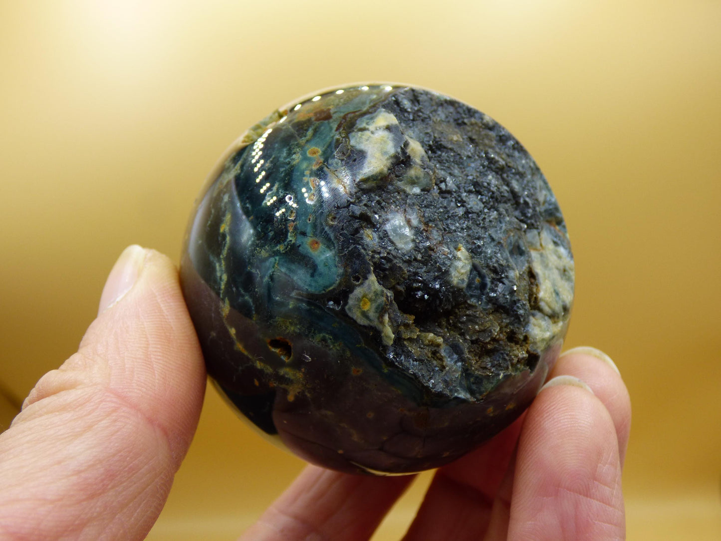 8 Adern Ocean Jaspis Orbicular grün - Edelstein Kugel Natur Heilstein Deko Kristall Geschenk Er Sie Mann Frau Haus Wohnung Energie Selten