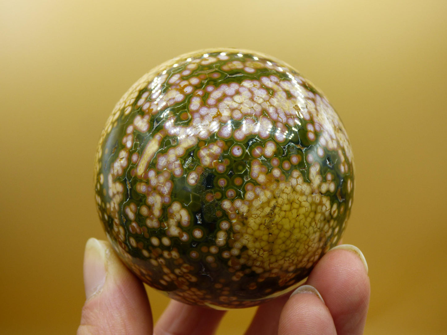 XL 8 Adern Ocean Jaspis Orbicular gelb - Edelstein Kugel Natur Heilstein Deko Kristall Geschenk Er Sie Mann Frau Haus Wohnung Energie Selten