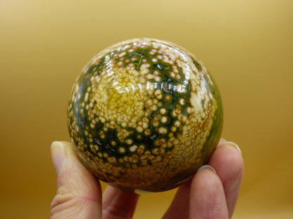 XL 8 Adern Ocean Jaspis Orbicular gelb - Edelstein Kugel Natur Heilstein Deko Kristall Geschenk Er Sie Mann Frau Haus Wohnung Energie Selten