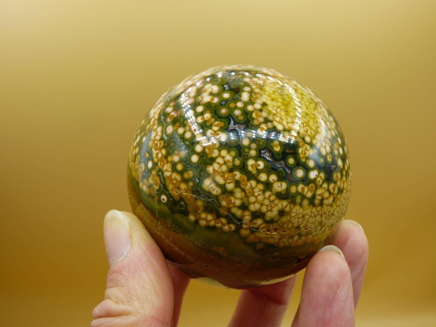 XL 8 Adern Ocean Jaspis Orbicular gelb - Edelstein Kugel Natur Heilstein Deko Kristall Geschenk Er Sie Mann Frau Haus Wohnung Energie Selten