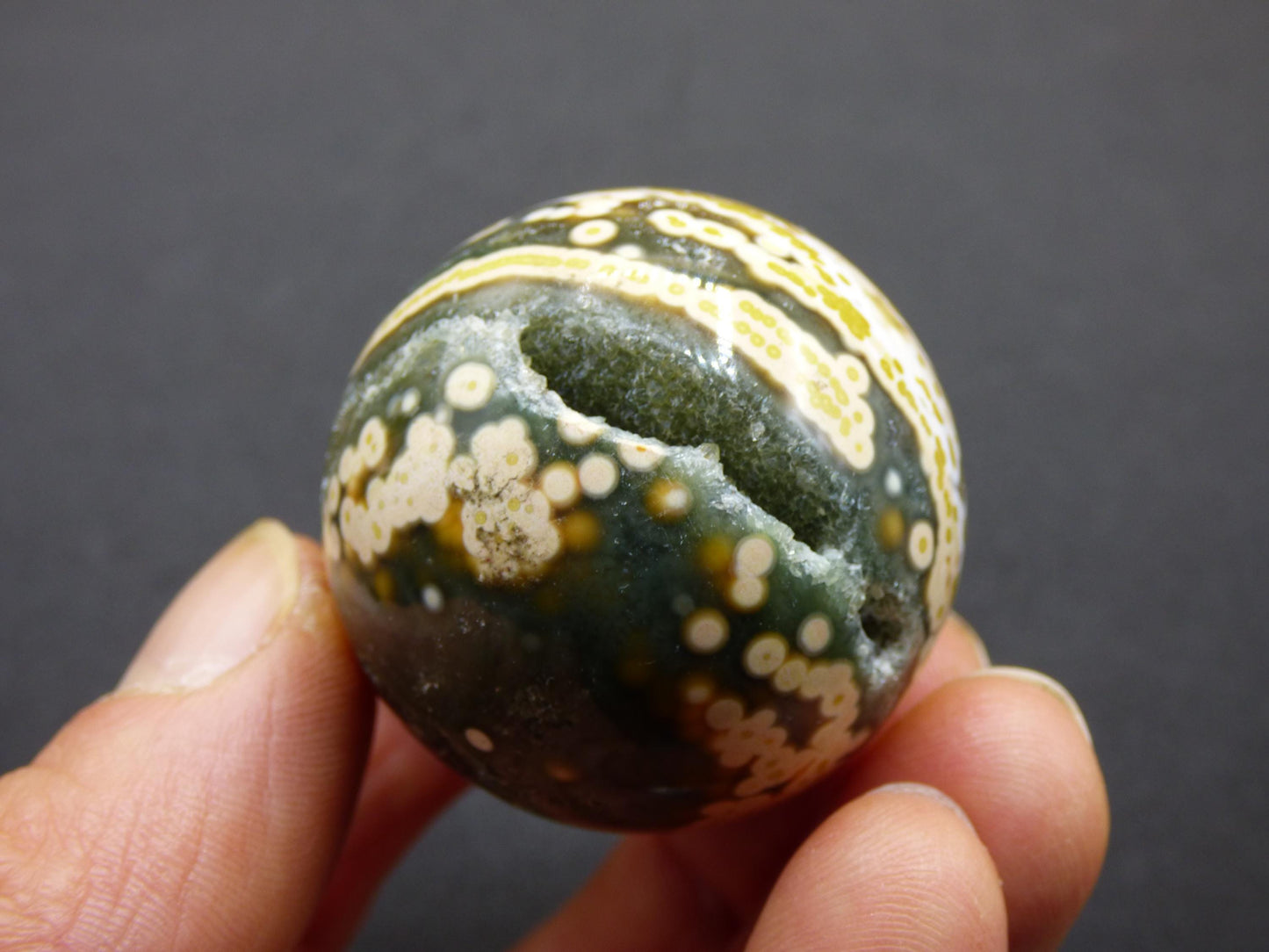 8 Adern Ocean Jaspis Orbicular grün gelb Edelstein Kugel Rarität Natur Heilstein Deko Kristall Geschenk Er Sie Mann Frau Haus Energie Selten