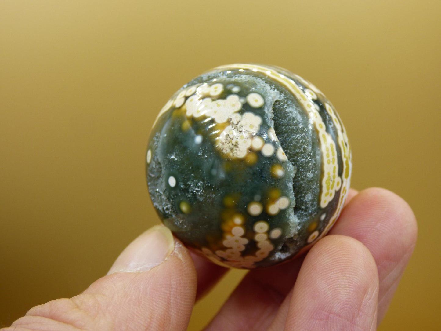 8 Adern Ocean Jaspis Orbicular grün gelb Edelstein Kugel Rarität Natur Heilstein Deko Kristall Geschenk Er Sie Mann Frau Haus Energie Selten